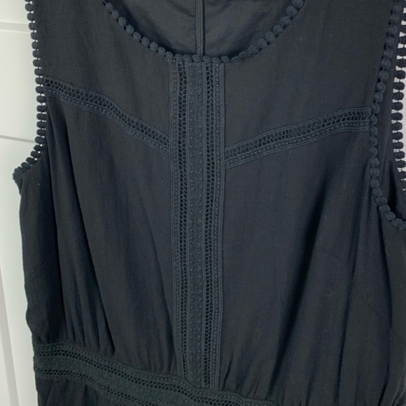 LOFT Black Boho Romper Sleeveless Crochet Pom Pom With Pockets - Picture 4 of 8